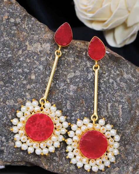 Buy Online Good Looking Red Colour Stone Studed Alloy Ear Hangings for  Girls & Women – One Stop Fashion