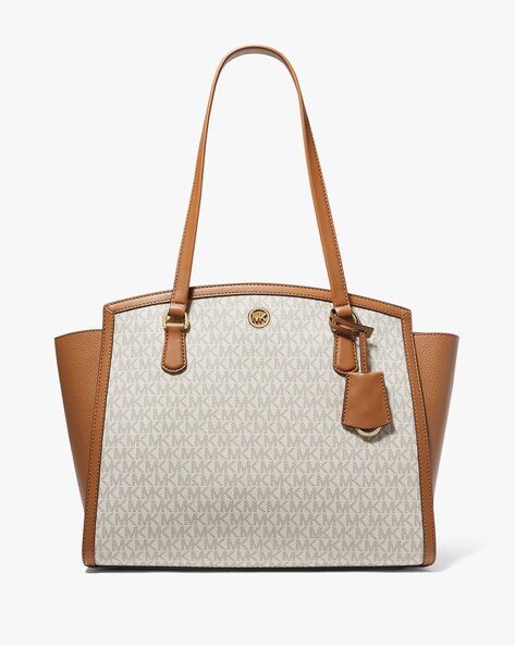 Buy Michael Kors Chantal Large Logo Tote Bag | White & Brown Color Women |  AJIO LUXE