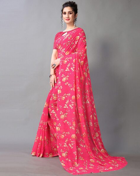 Peach Soft Organza Silk Saree with Beautiful Floral Print – Shivansh Fab