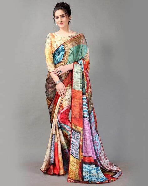 Buy Multicolor Striped Tussar Silk Sari Online in USA with Zari Border –  Pure Elegance