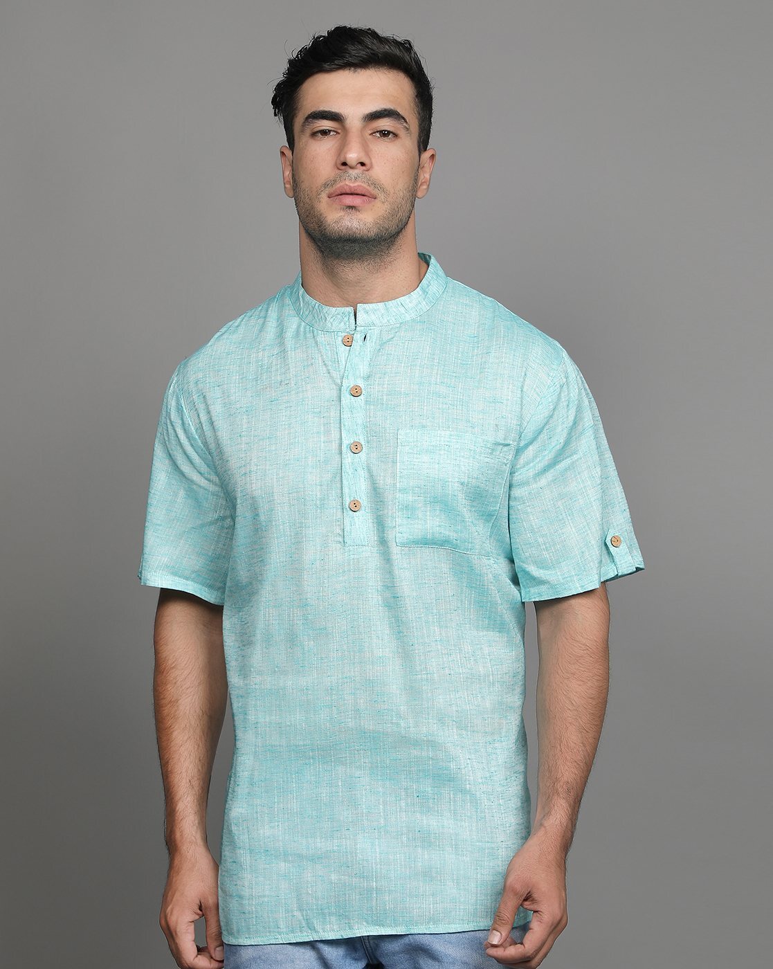 Buy Solid Half Sleeves Blue Cotton Handloom Short Kurta for Best Price,  Reviews, Free Shipping