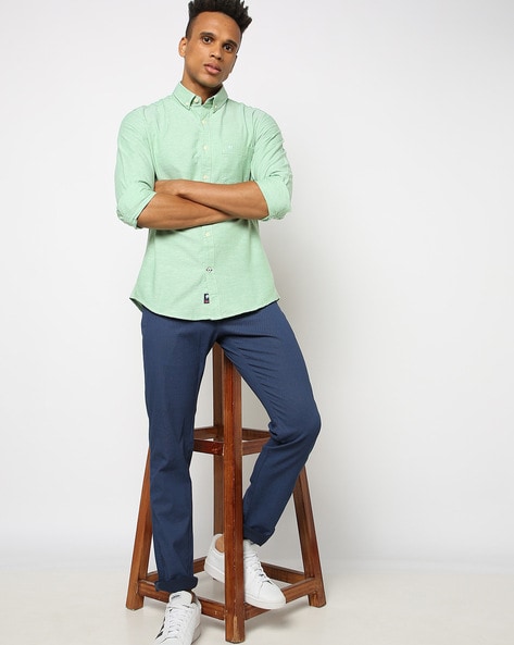 Buy Men Green Regular Fit Formal Full Sleeves Formal Shirt Online - 699537  | Peter England