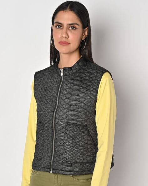 AURELIA Quilted Zip-Front Ethnic Jacket