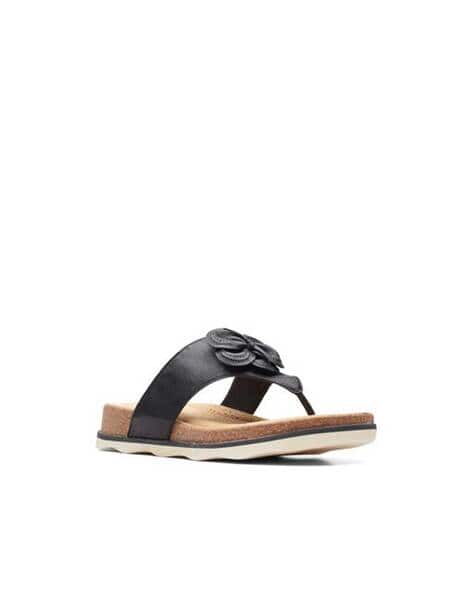 Ajio Clarks Leather Flip Flops Buy Black Flat Sandals For Women By