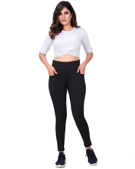 Being Runner Women Trendy Workout Leggings with Side Pocket (Grey Bottom  Black)