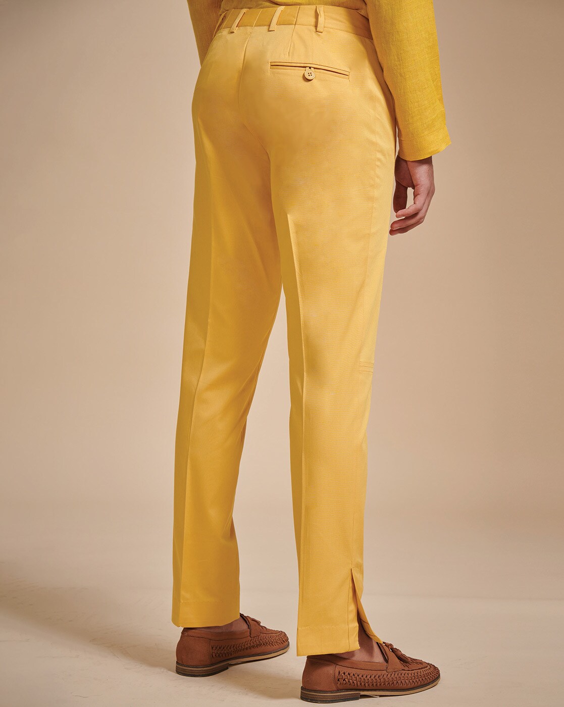 Goldenrod Yellow Corduroy Trousers - Stancliffe Flat-Front in 8-Wale Cotton
