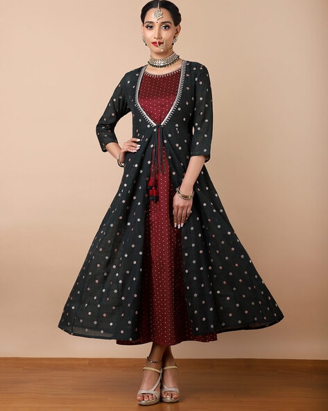 AVAASA WOMENS KURTI Tunic Top Large Black Red Geometric India Boho Relaxed  $22.99 - PicClick