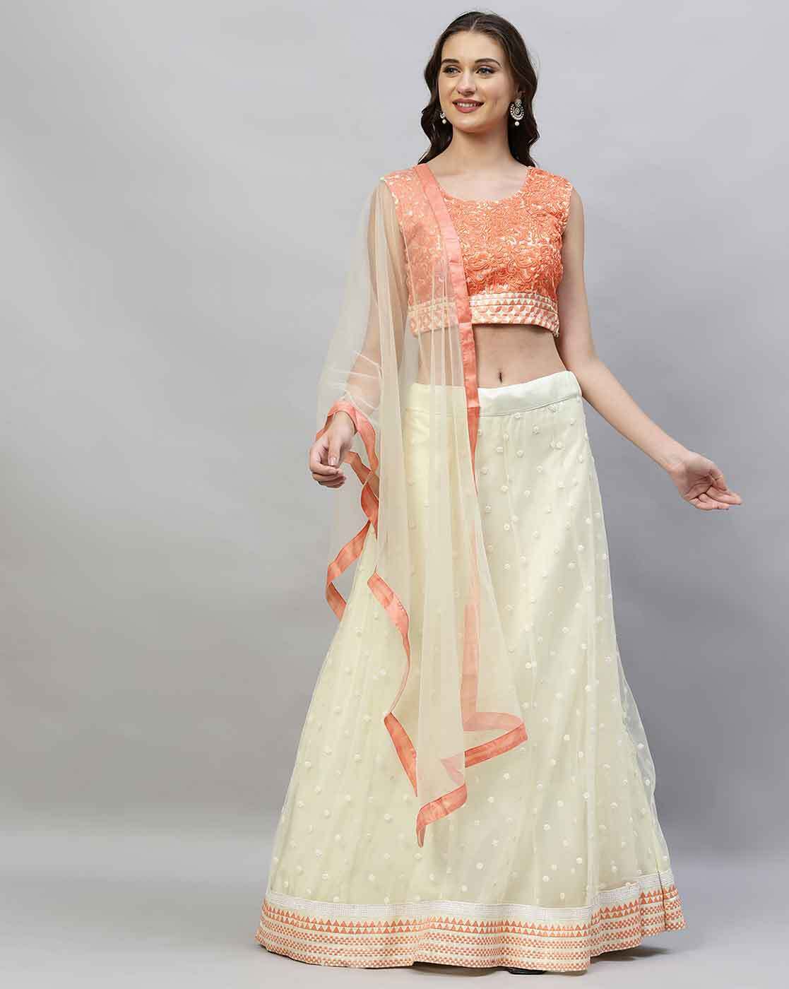 Cream Festive Embroidered Lehenga Choli In Georgette 2592LG06