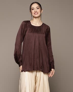 ritu kumar Relaxed Fit Round-Neck Satin A-Line Tunic-picture-25