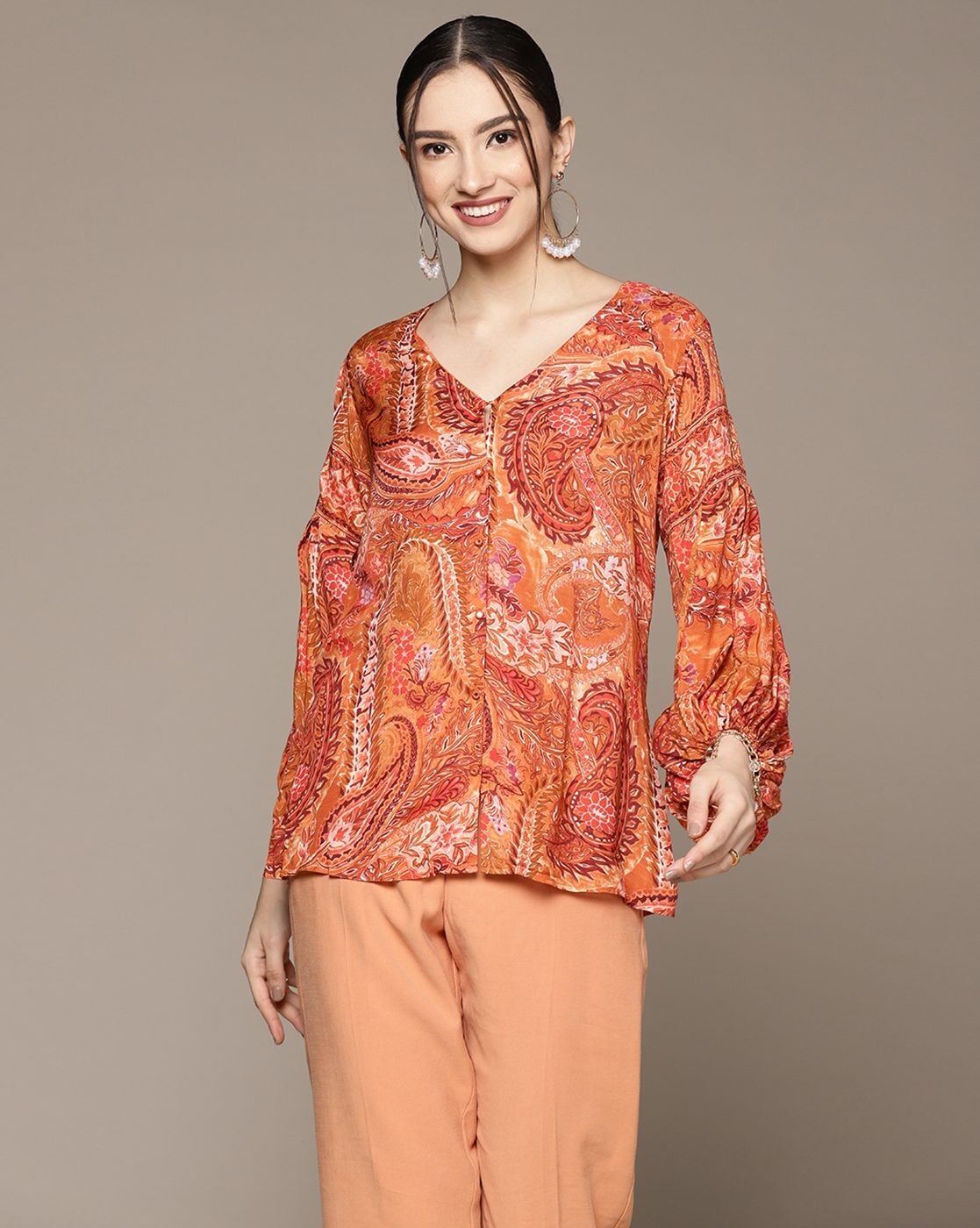 Lucky Brand Lucky Brand Plus Size Paisley-print Peasant Top in Red