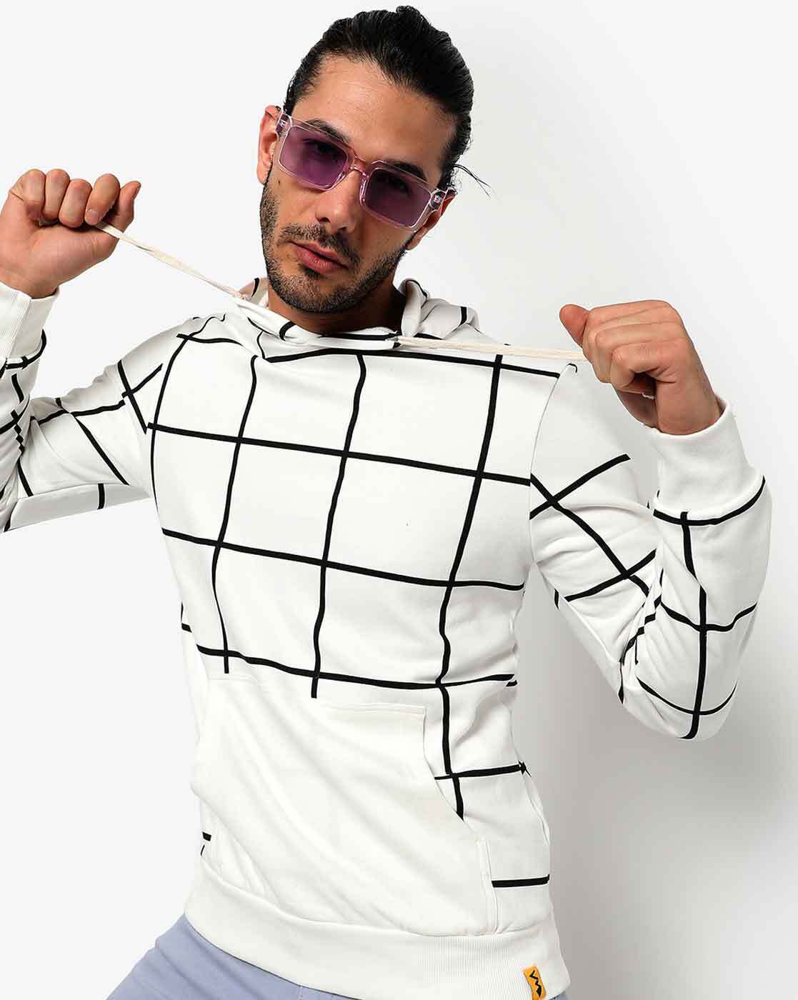 Black and white top checkered hoodie mens