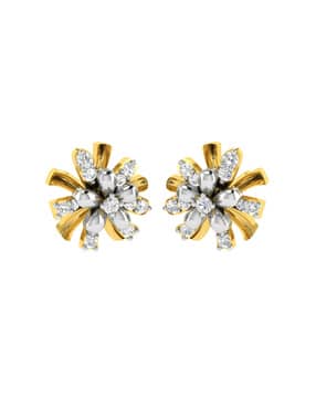 Yellow Gold Stone-Studded Stud Earrings-image-17