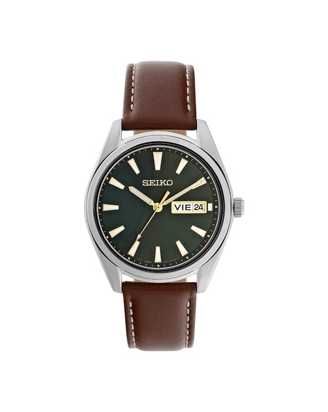 Seiko mens outlet watch leather strap