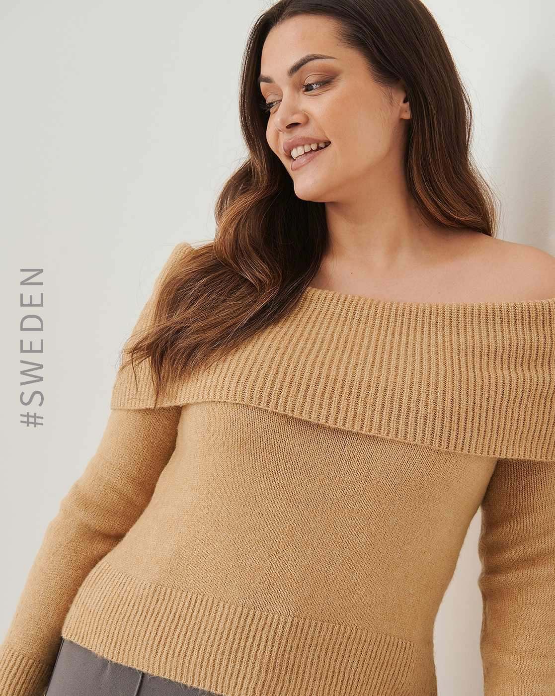 Beige off shoulder online sweater