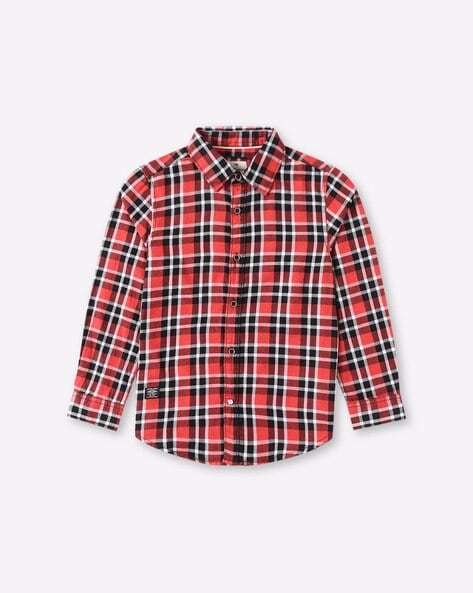 JusCubs Boys Checkered Casual Dark Blue Shirt - Buy JusCubs Boys