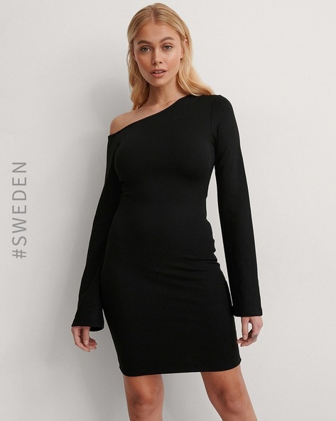 Buy LONG SOLID BLACK CASUAL BODYCON DRESS for Women Online in India