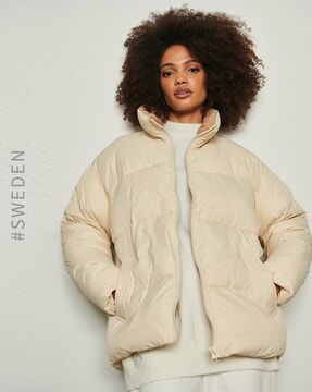 cream hooded puffer coat