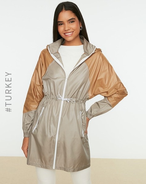 Cinched raincoat outlet