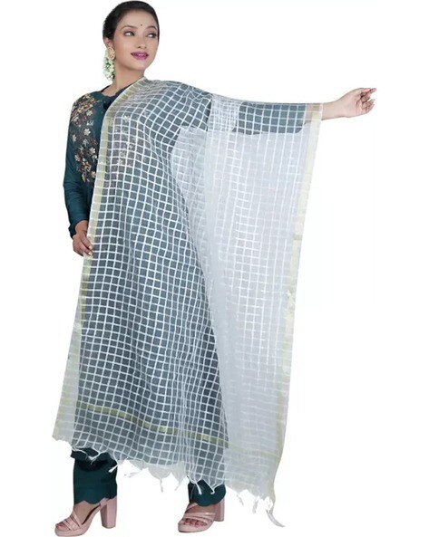 Checked Dupatta with Tassels Price in India