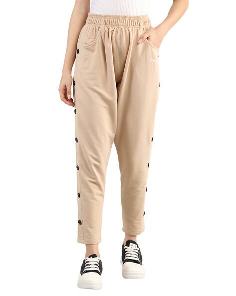 Chkokko Women Brand Print Track Pants with Insert Pockets