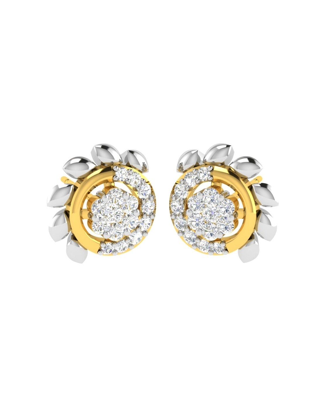 14KT Yellow Gold Twinkling Petal Diamond Stud Earrings