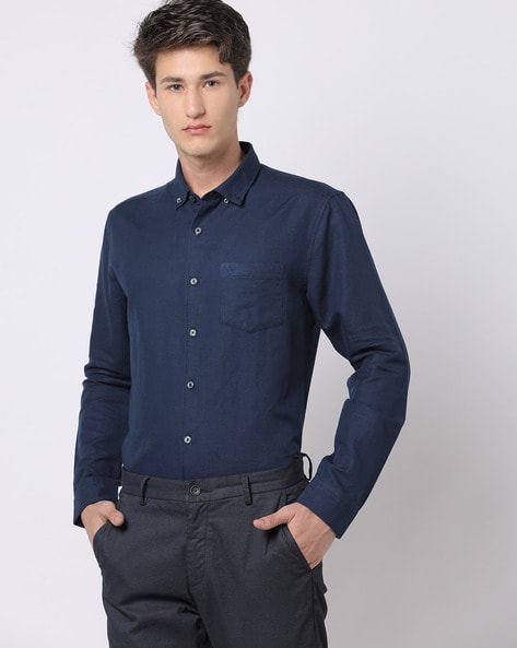 Men Slim Fit Shirt with Button-Down Collar