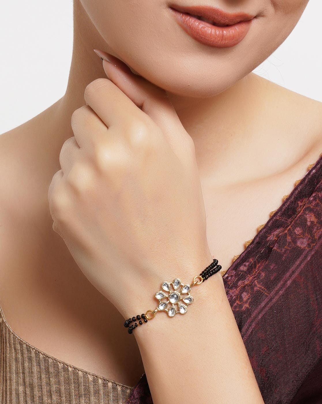 Buy CLARA 925 Sterling Silver Rhodium Plated Black Beads Bar Hand Mangalsutra  Bracelet | Shoppers Stop