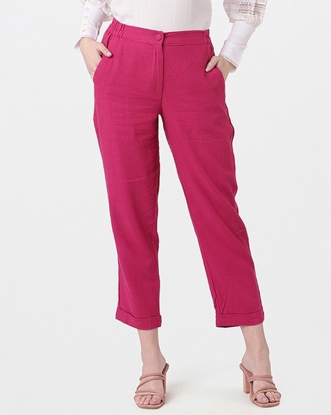 Hot Pink Linen Wide Leg Trouser  Fashion World