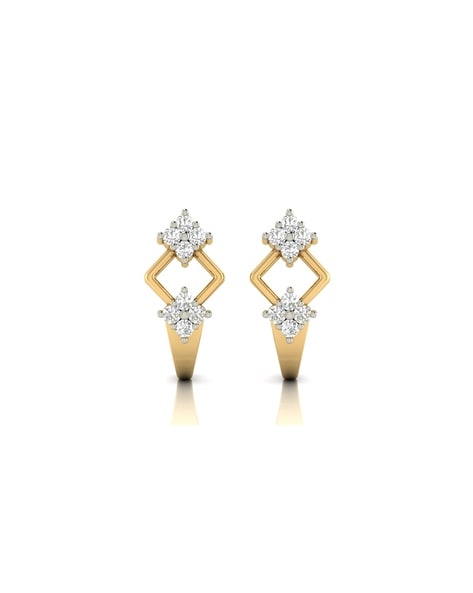 14K Yellow Gold Triple Diamond Backwards Huggie Earrings | Lennon's W.B.  Wilcox Jewelers | New Hartford, NY