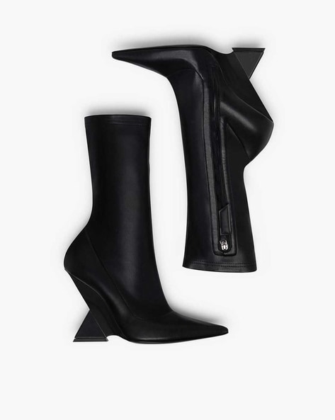 Amazon.com | Lemonade Annalise Women's Cut Out Thong Strap Detail Stiletto  Heel Knee High Long Boot (Black, 8) | Shoes
