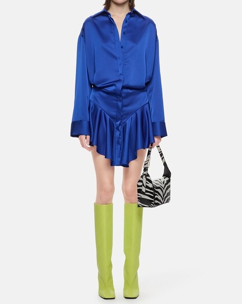 Buy The Attico Candice Shirt Dress with Ruffled Hemline Blue