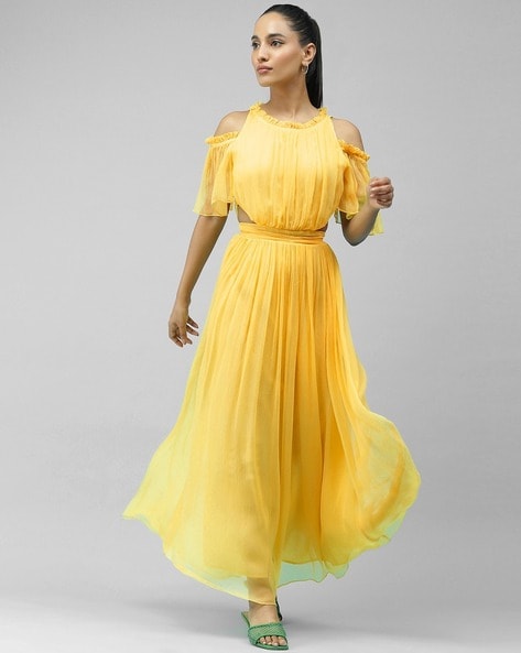 Buy Yellow Chiffon Maxi Dress Online - Shop for W