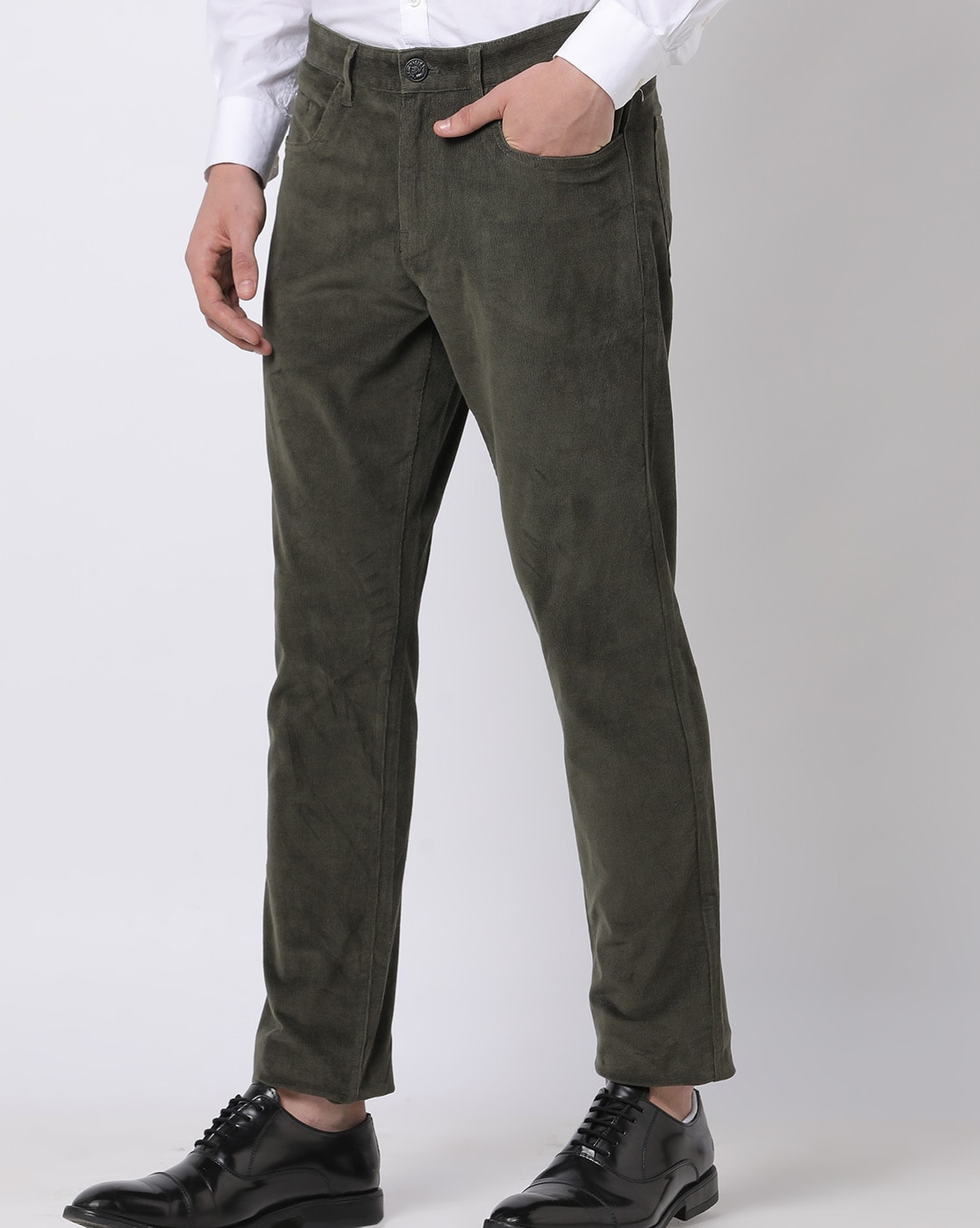 Monki cotton skinny cord trousers in dark green - ShopStyle