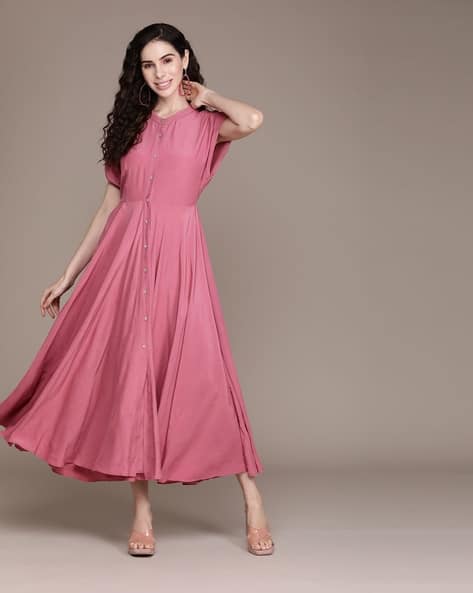 LABEL RITU KUMAR Half Sleeves Button-Down Long Flared Dress