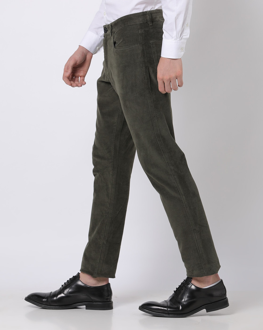 Buy Van Heusen Men Olive Green Slim Fit Solid Corduroy Regular Trousers   Trousers for Men 3416278  Myntra