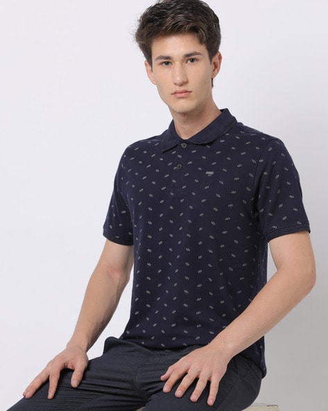 Regular Fit Micro Print Polo T-Shirt