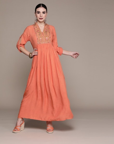 Buy Blue & Yellow Printed Short Dress Online - Label Ritu Kumar India Store  View