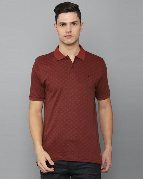 Louis Philippe Maroon Cotton Regular Fit Polo T-Shirt
