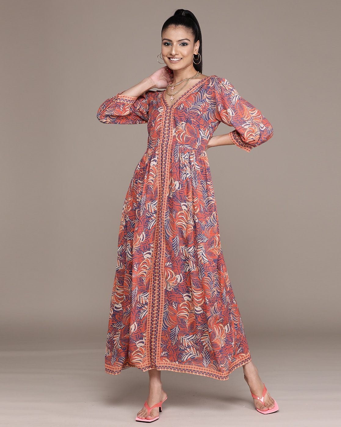 Buy Ecru Printed Halter Maxi Dress Online  Label Ritu Kumar International  Store View