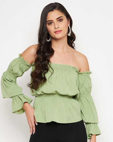 Buy WINERED Off Shoulder Top with Puff Sleeve | AJIO