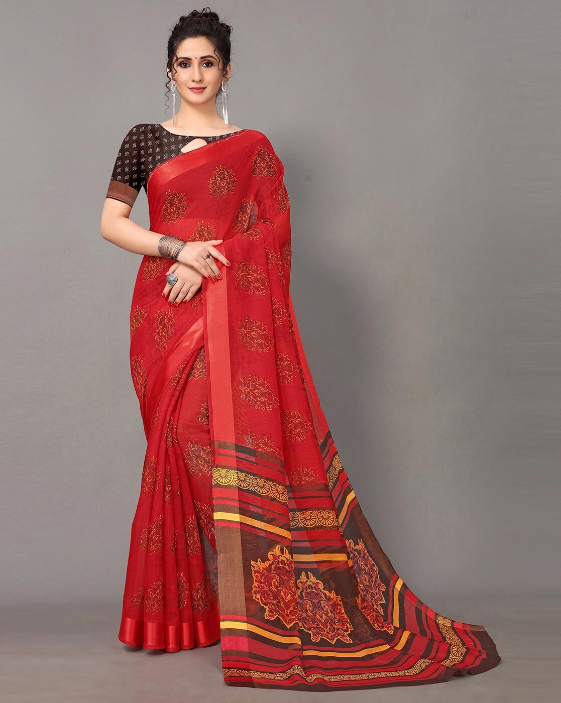 Buy Red Chanderi Silk Cotton Saree CHA-243 Online in India