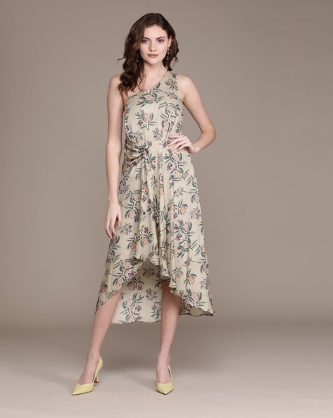 PRINTED MIDI DRESS - Ecru / Green