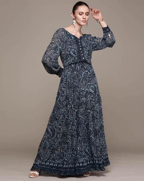 LABEL RITU KUMAR Round-Neck Full Sleeves Long Flared Dress