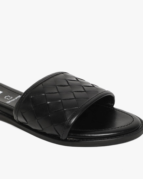 Womens black leather slides new arrivals