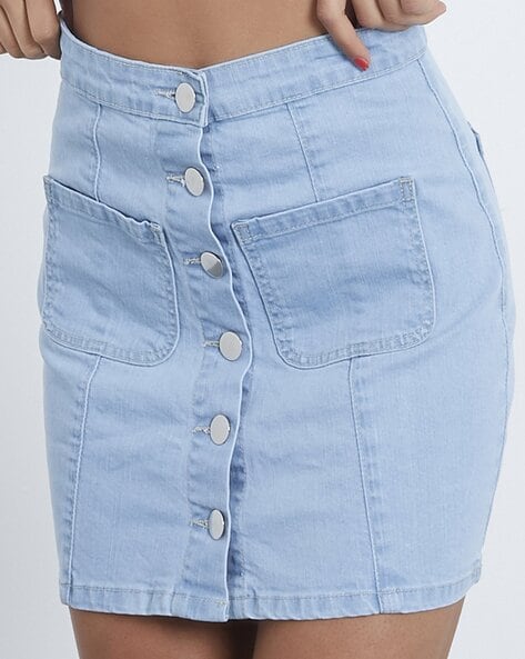 Buy Women Blue Front Button Midi Denim Skirt Online at Sassafras