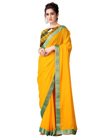 Buy Lemon Yellow Chiffon Saree for Women Online from India's Luxury  Designers 2024