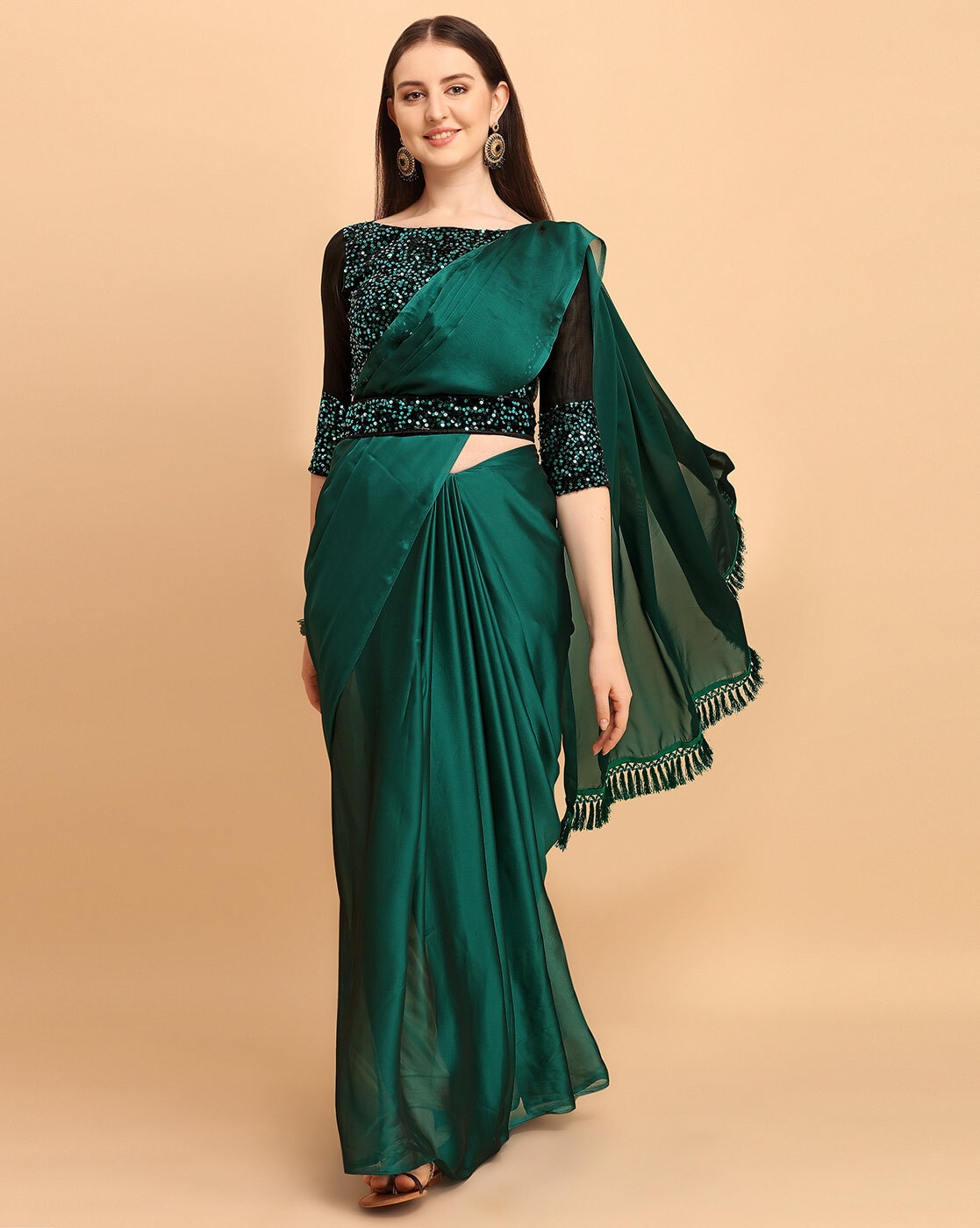 Buy Dark Green Sarees for Women by FOUR SEASONS Online