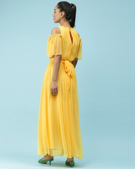 Yellow cold shoulder deals maxi dress