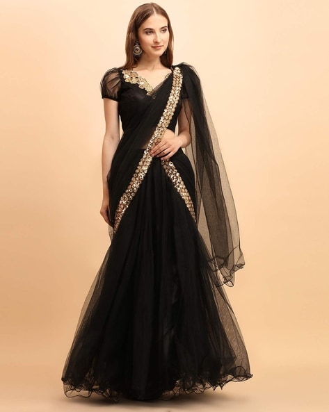 Black ready to wear saree sale