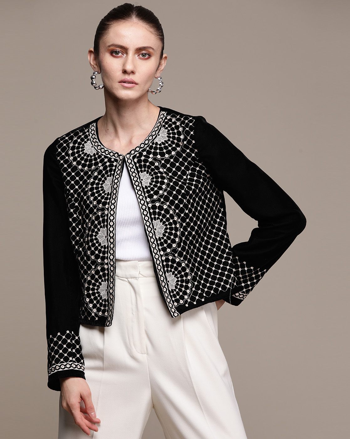 Buy Black Viscose Crepe Printed Geometric Asymmetric Collar Long Jacket For  Women by Ritu Kumar Online at Aza Fashions.